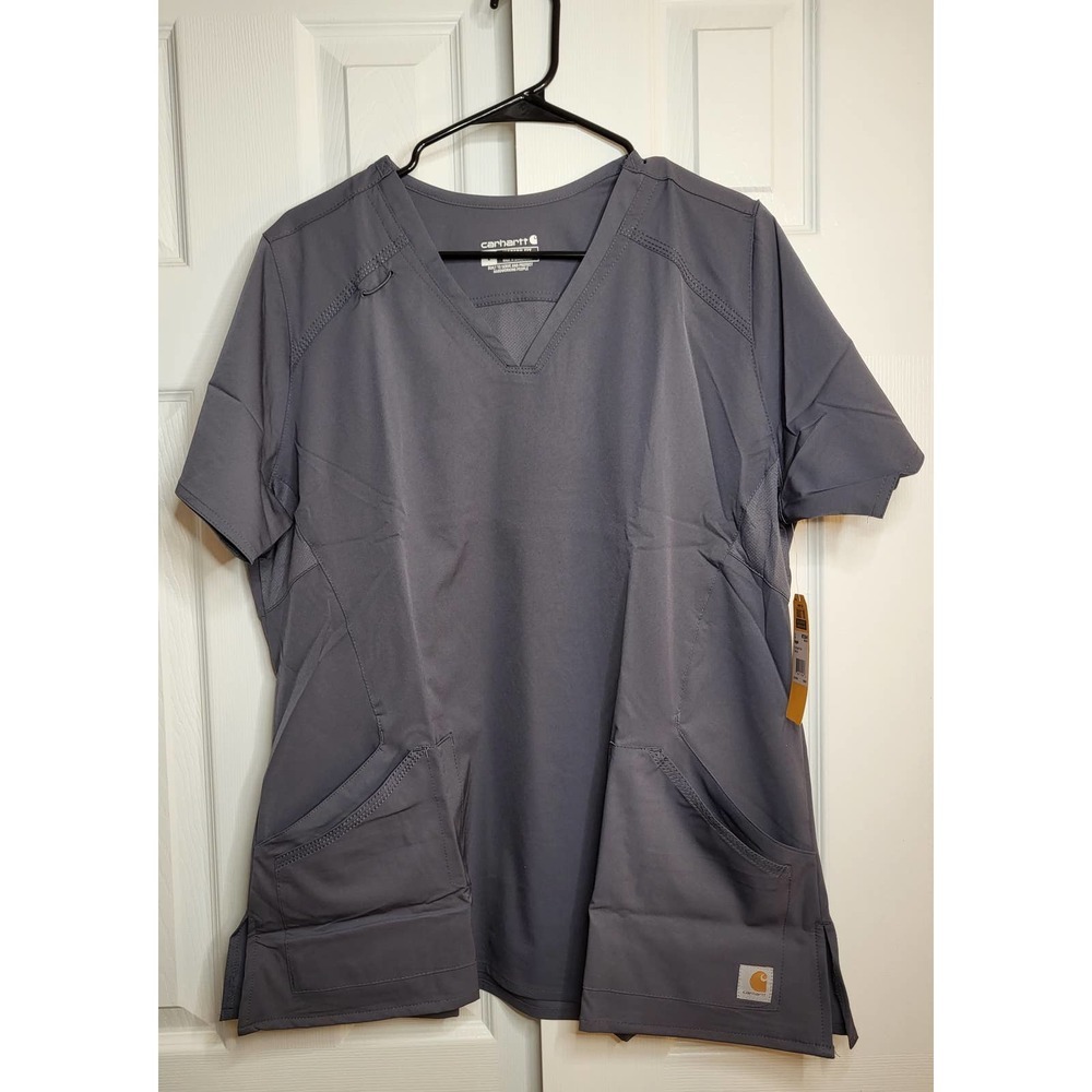 Carhartt Women's Multi-Pocket V-Neck Scrub Top (Pewter Grey)- Size Large